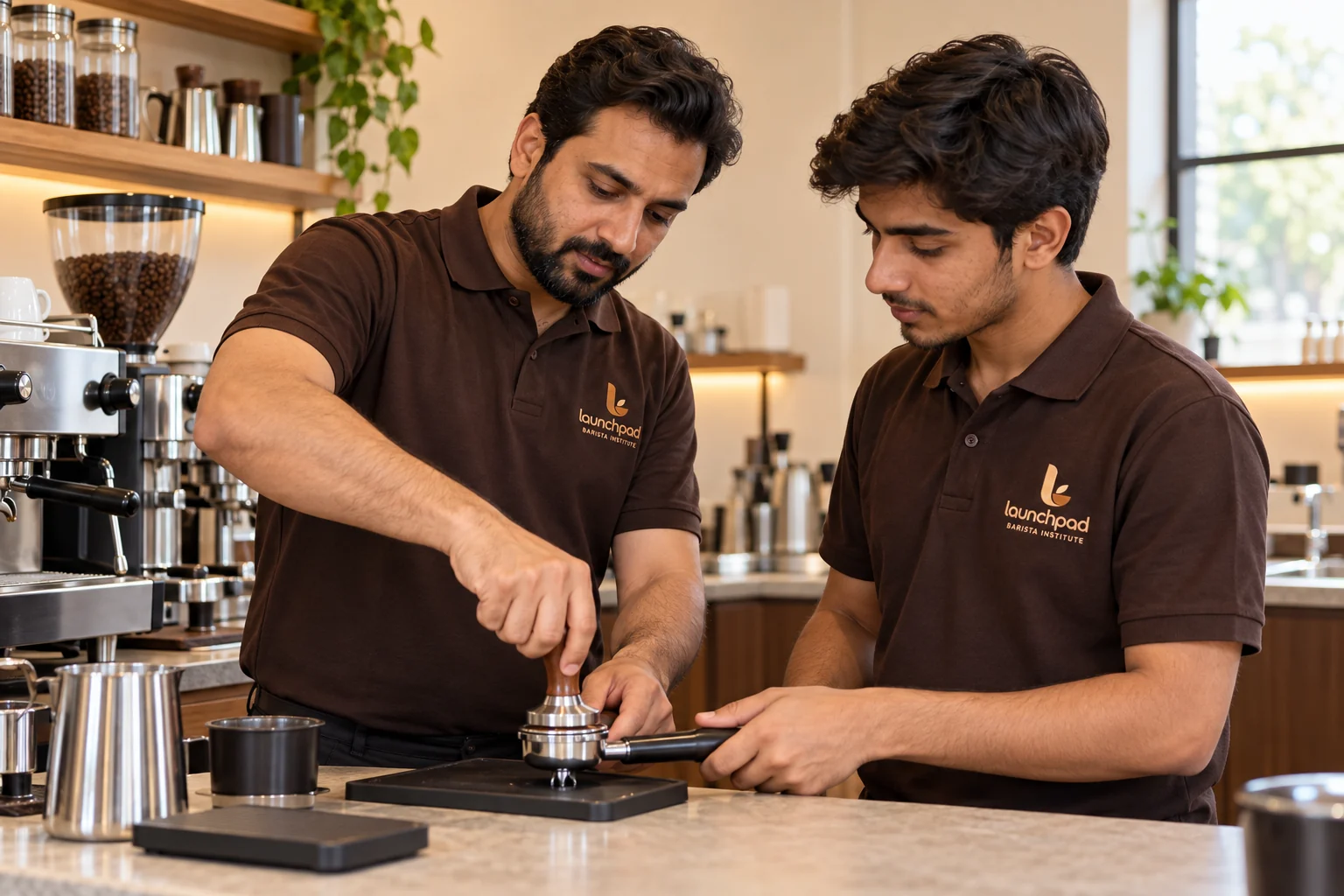 Illustrative Launchpad trainer guiding espresso practice